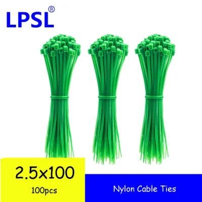 100mm X 2.5mm Green Heavy Duty Nylon Cable Ties: Supplied in Sealed Poly Bag of 100