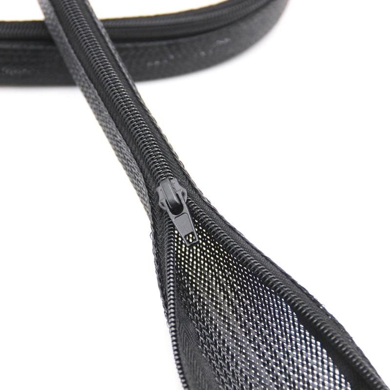 Flexible Black Pet Expandable Zipper Sleeve Braided Cable Wrap