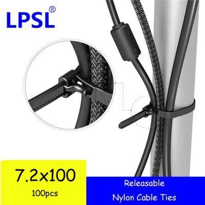Lpsl Cable Ties Resealable Black 100 mm X 7.2 mm Pack of 100 Premium Quality Reusable Set