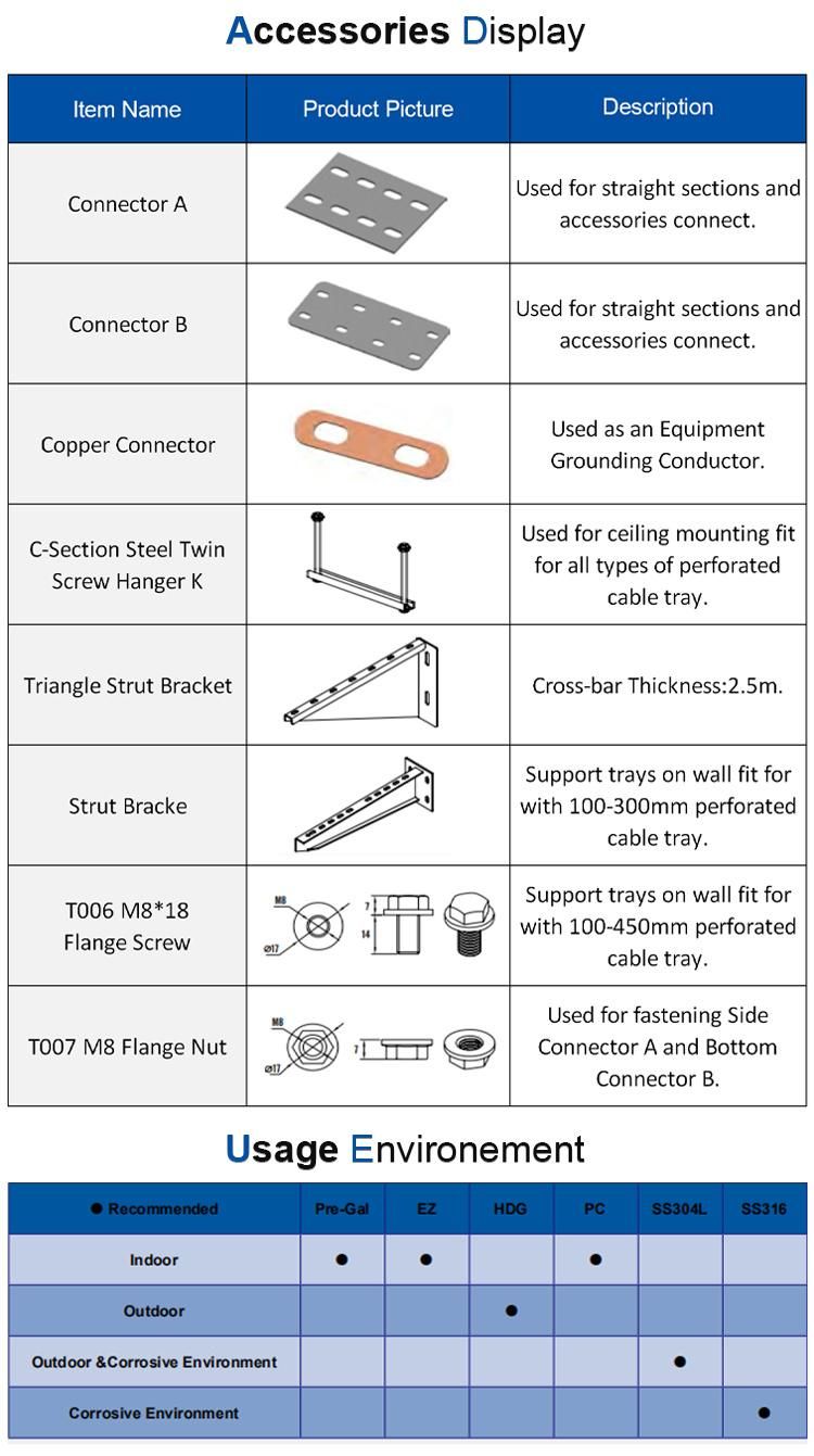 Factory Customization Electrical Hot DIP Cable Tray Ladder Type Solid Type