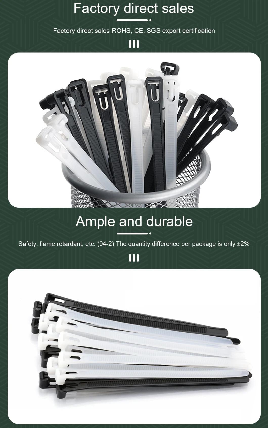Custom 4.8*300mm Plastic Nylon 66 UV Resistent Reusable Cable Ties