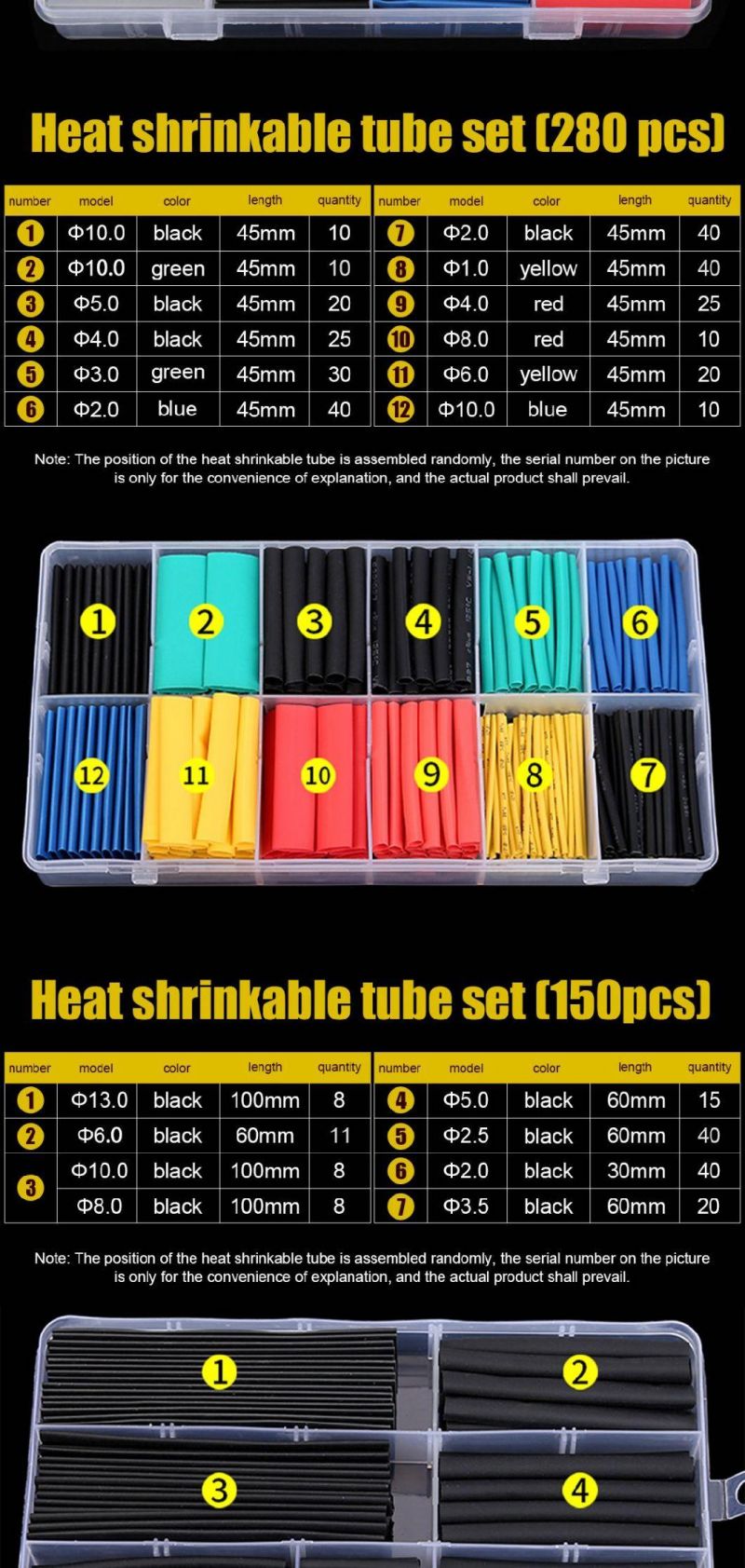 280PCS 25mm PTFE 2: 1 94V0 Heat Shrink Tubing Tube