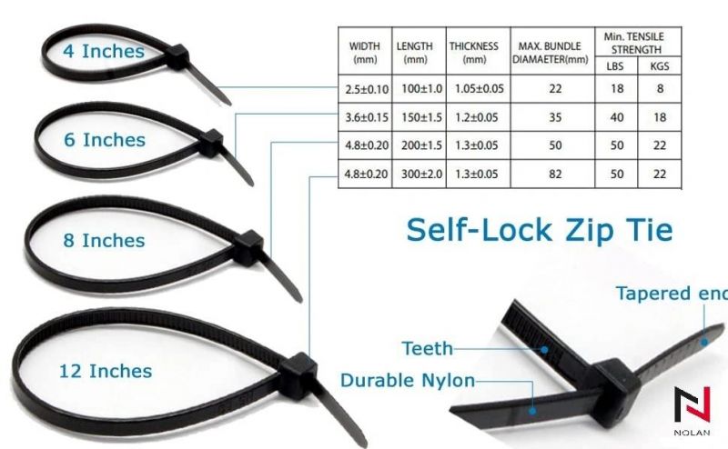 Self Locking Nylon Cable Ties, Zip Tie, Plastic Tie Straps, Plastic Wire Tie