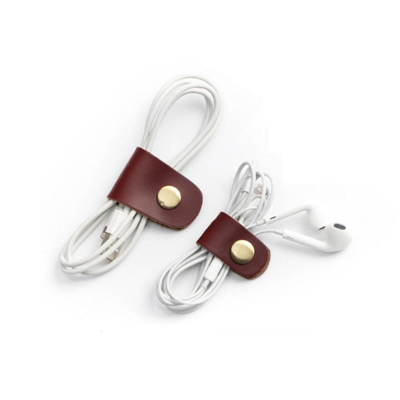 Leather Bobbin USB Wire Earphone Cable Clip Winder