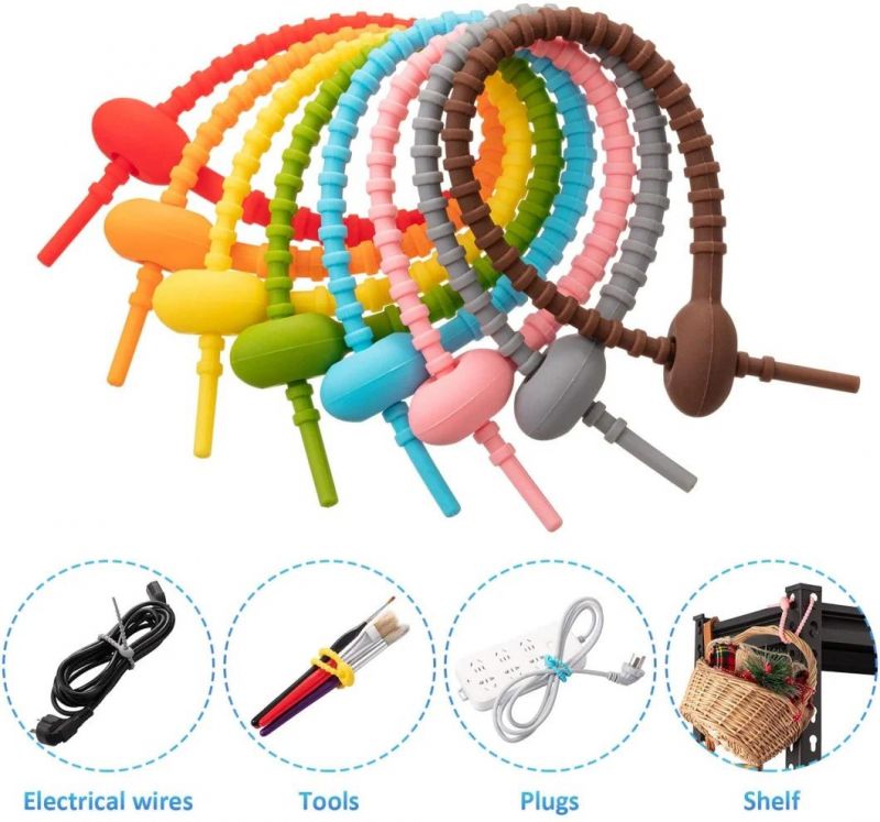 Colorful Silicone Ties Bag Clip Cable Straps Bread Tie Household Snake Tie