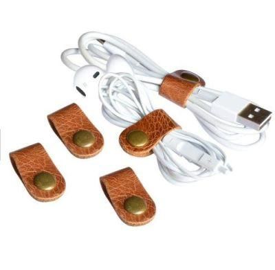 Leather Bobbin USB Wire Earphone Cable Clip Winder