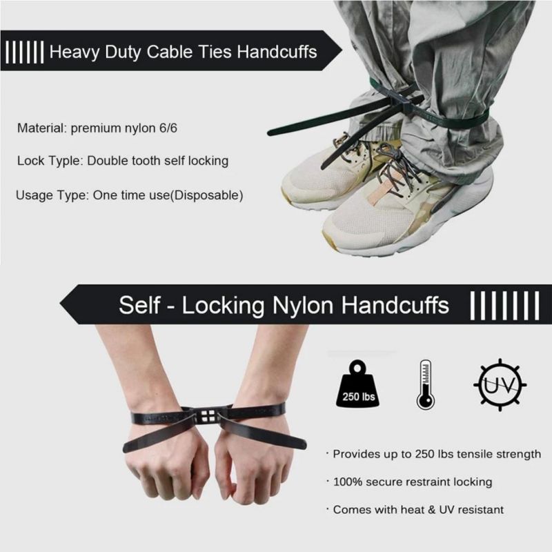 Flex Cuffs, Heavy Duty Zip Tie Handcuffs Restraint Disposable Police Nylon Double Cuffs with UV & Heat Resistant, 250 Lbs Tensile Strength - Black (Pack of 10)