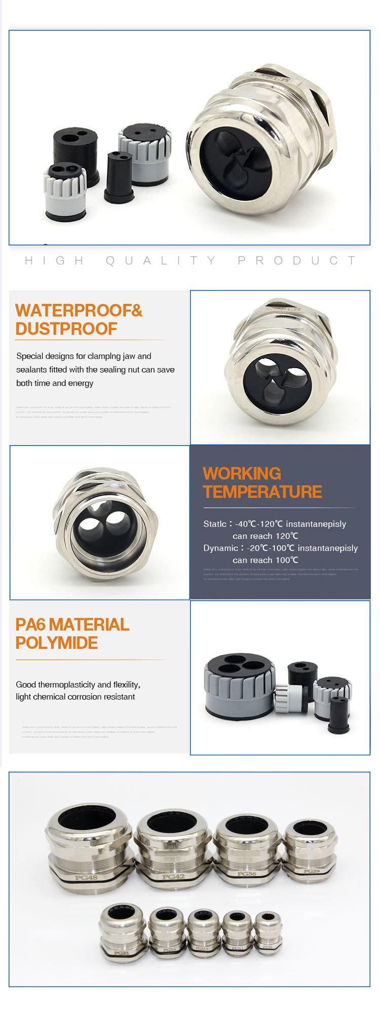M12 Nickel Plated Brass Glands IP68 Waterproof Metal Cable Gland Price 2 Hole