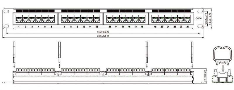 UTP CAT6 Patch Panel 24 Port Outlet 180° Rack Ethernet Network Patch Panel 19 Inch Server Rack