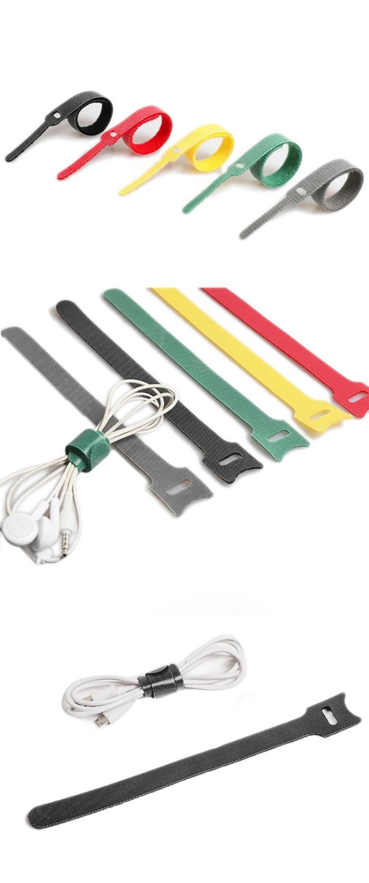 Reusable Fastening Cable Ties Nylon Cloth T-Shape Hook and Loop Cord Ties