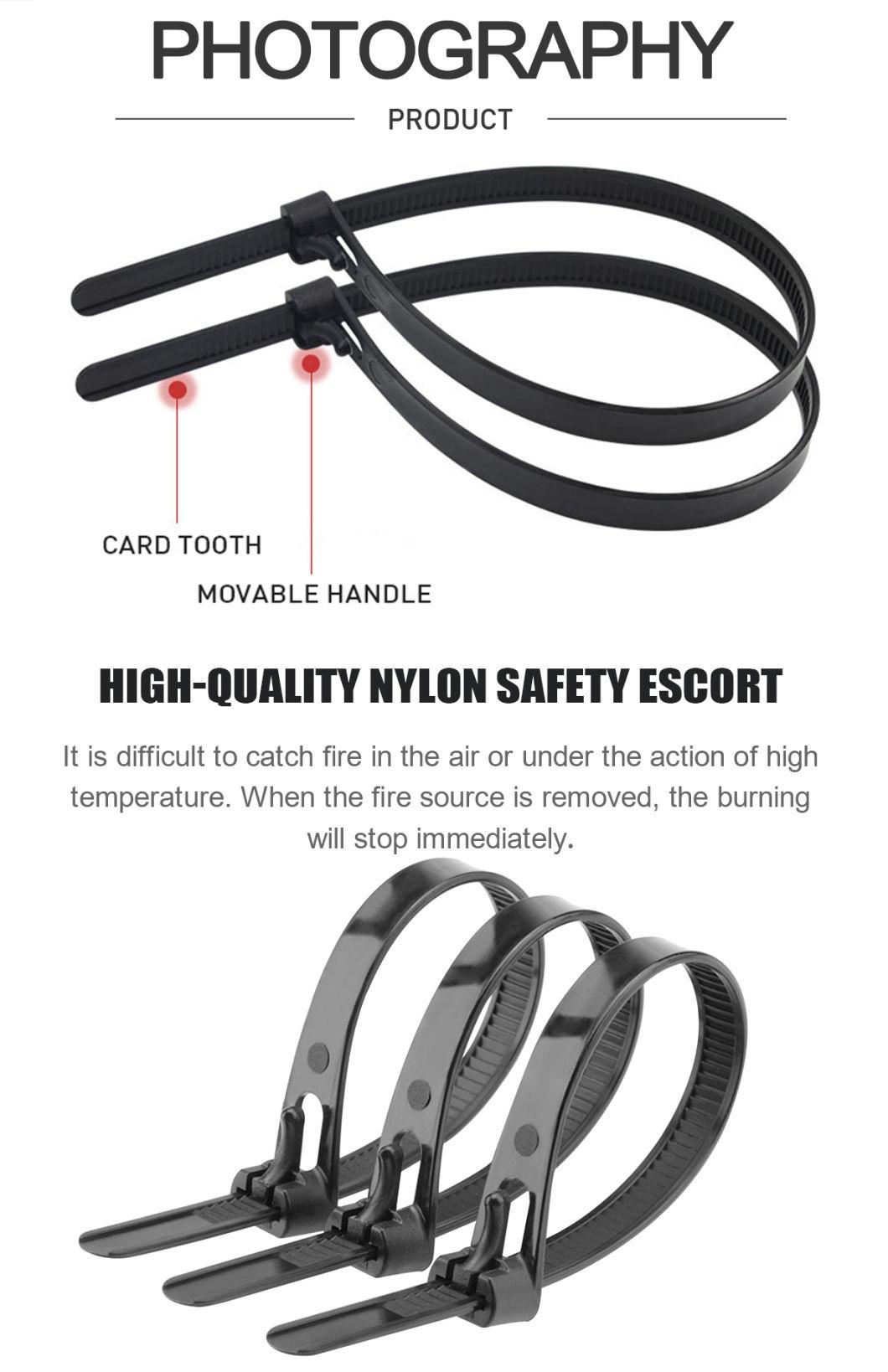 Custom 7.6*400mm Black Nylon 66 Heavy Duty Reusable Zip Ties