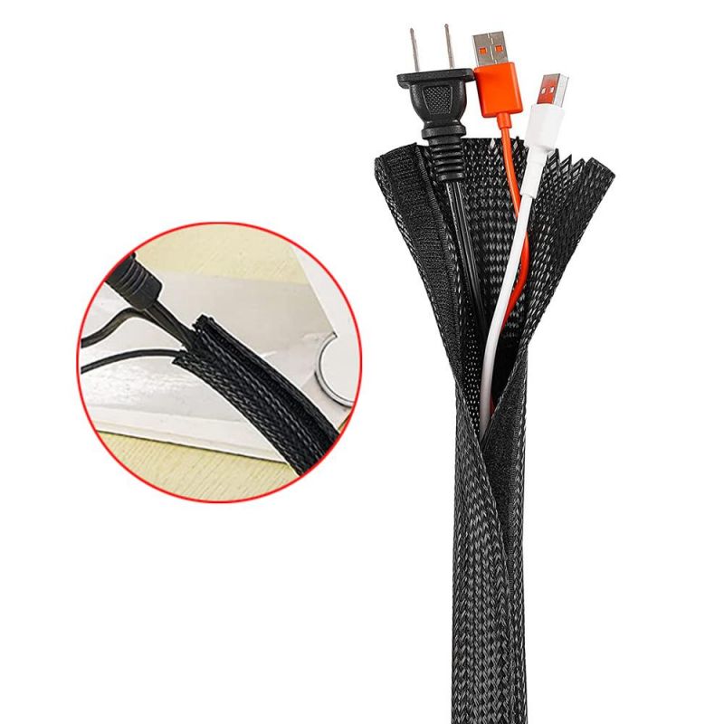 Flexible Braided Expendable Pet Wrap with Hook and Loop for Cable Wires