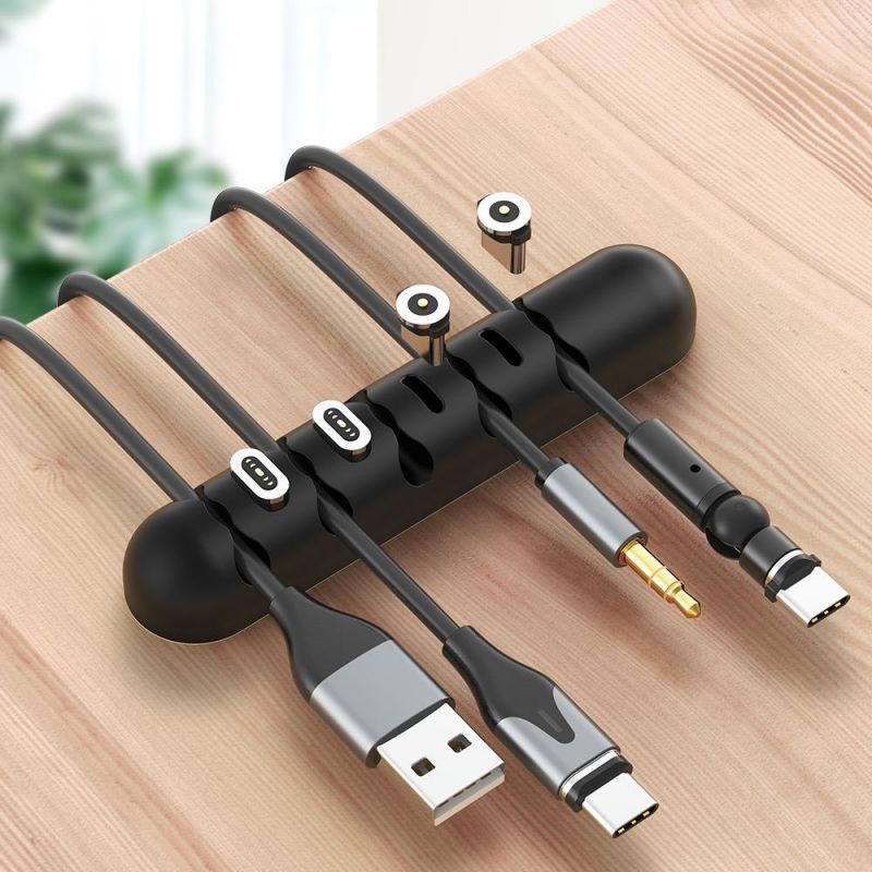 5-Channel Silicone Desk Wire Wrap Winders Silicone Cable Tidy Cable Holder Clip Organizer Cable with Magnetic Connector Port