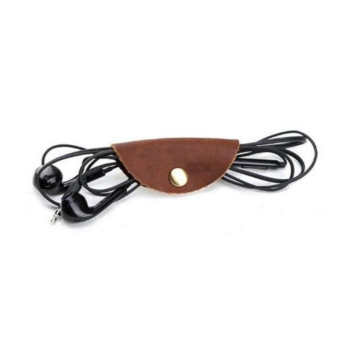 Creative Round Genuine Leather Earphone Cable Winder