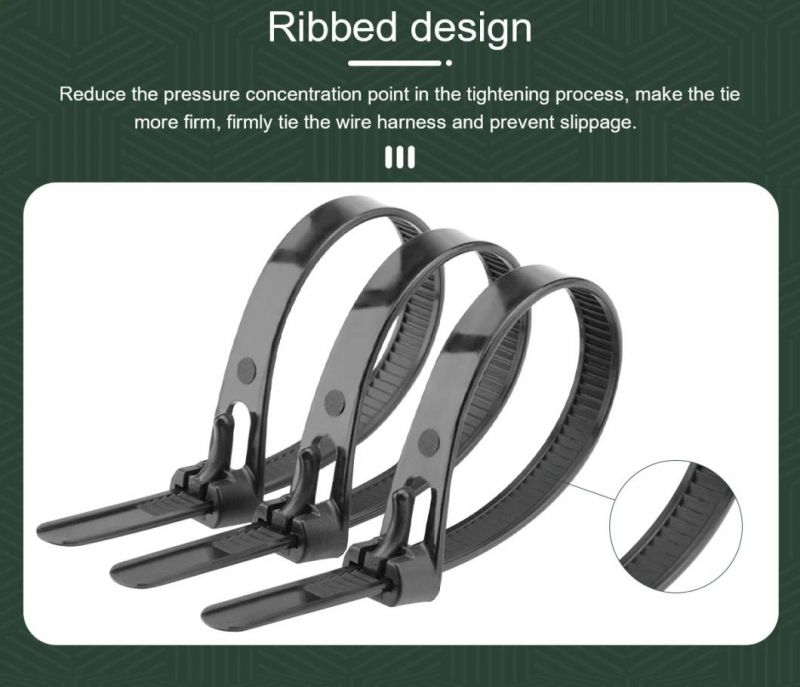 Custom 4.8*300mm Plastic Nylon 66 UV Resistent Reusable Cable Ties