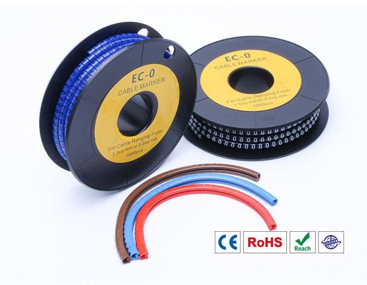 Hot Sale Ec-0/1/2/3 Flat Tubing Number Yellow Color PVC Cable Marker