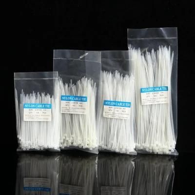 China Factory Supplier 8 Inch White CE RoHS UL Cable Tie Nylon 66 Nylon66 PA66 Plastic Material Cable Zip Wraps Tie