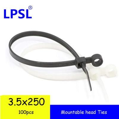 10 Inch 40lbs Mountable Head Cable Tie, 100-Piece/Pack, White UV Resistant Black