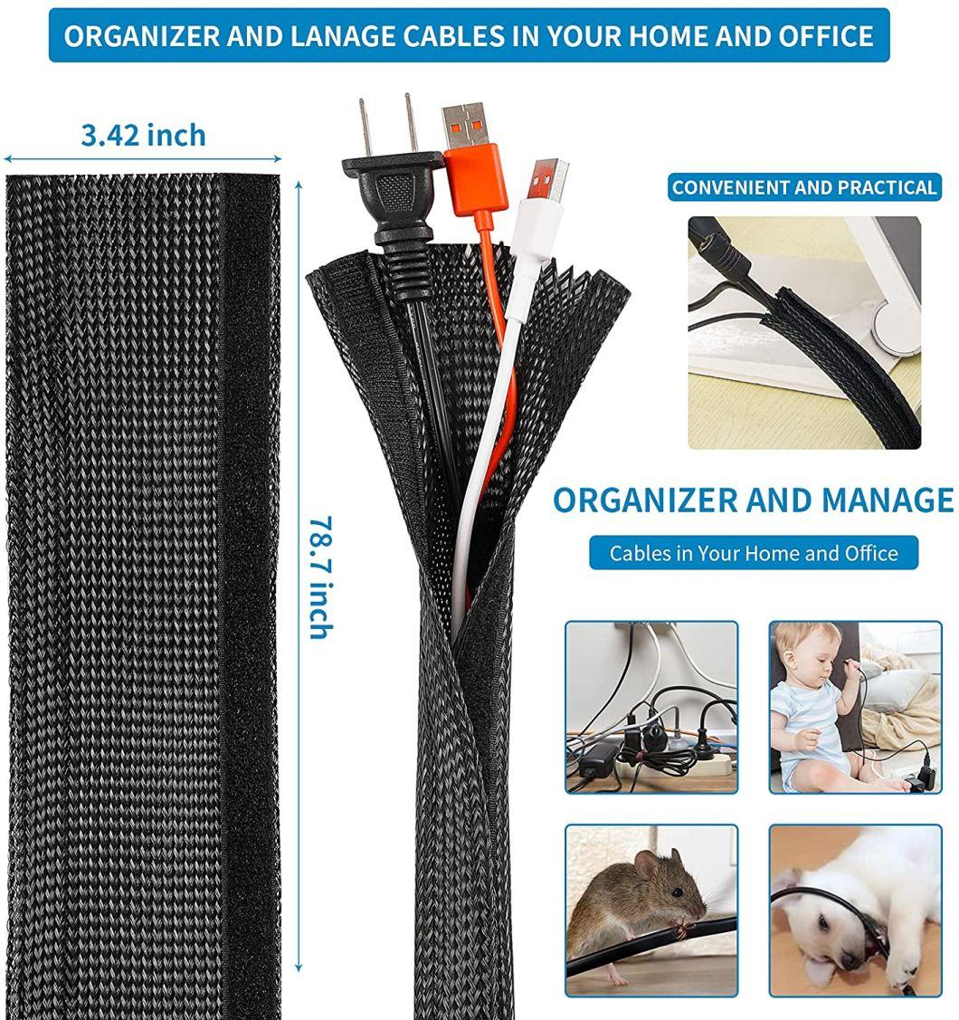 Reusable Side Entry Pet Expandable Braided Magic Tape Cable Sleeve