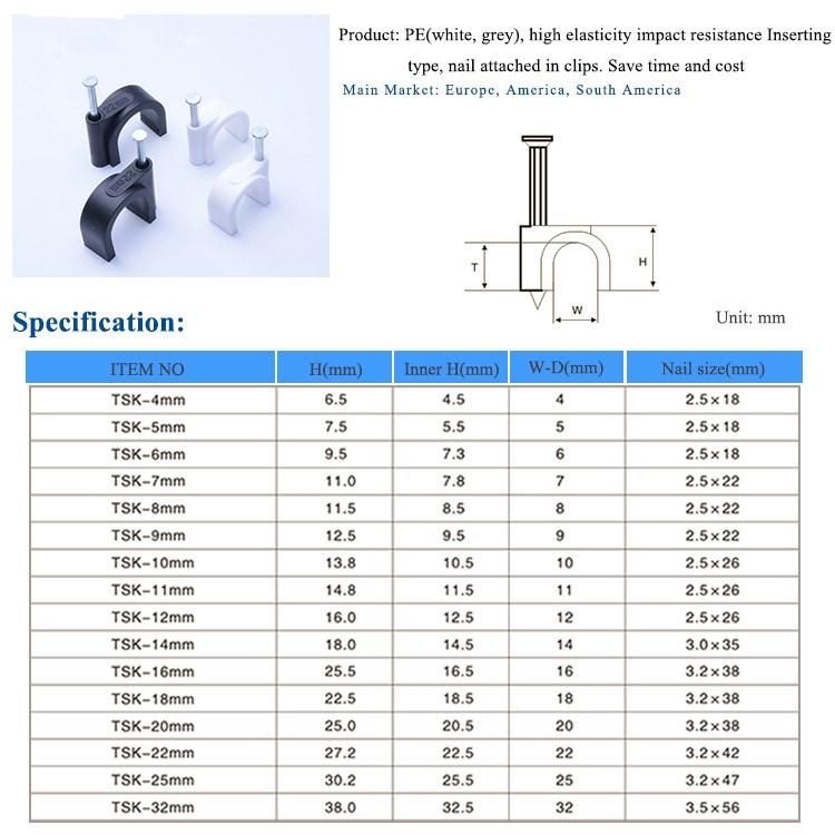 8mm Nail in Cable Clips PE Round U-Type Nails