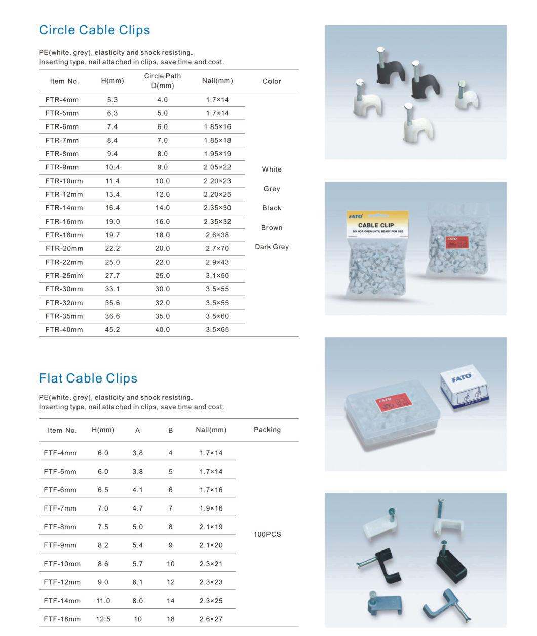 Highly Quality Nylon Round Cable Clips Flat Cable Cable Clip with Good Nails